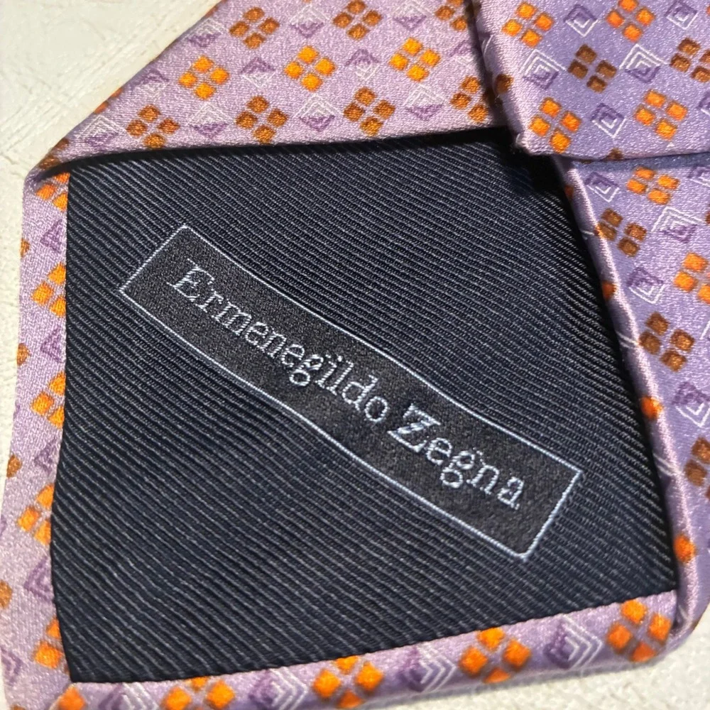 Ermenegildo Zegna Mens Purple Geometric Silk Tie Disegno Esclusivo 3.75